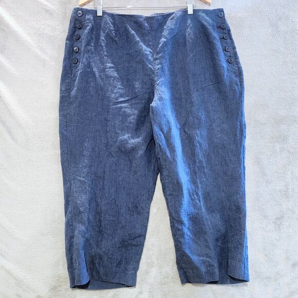 Talbots Pants - Talbots Womens Navy Blue 100% Linen Chelsea Crop Pants Size 20W Nautical Beach